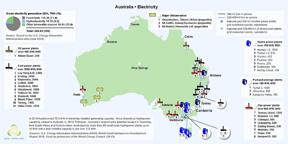 Map of power plants in Australia