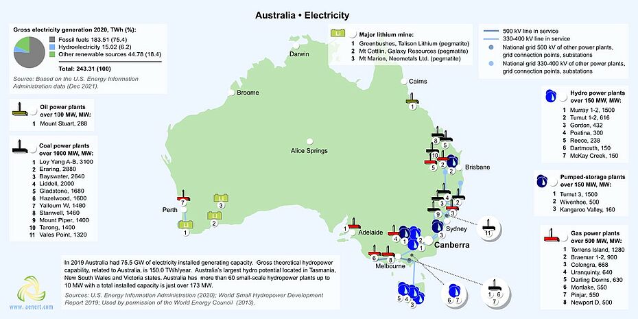 Map of power plants in Australia