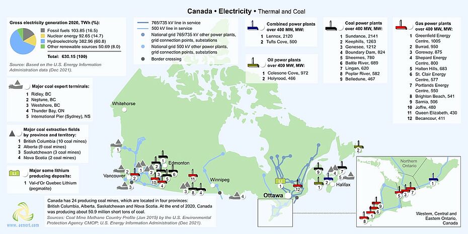 Map of thermal power plants in Canada 