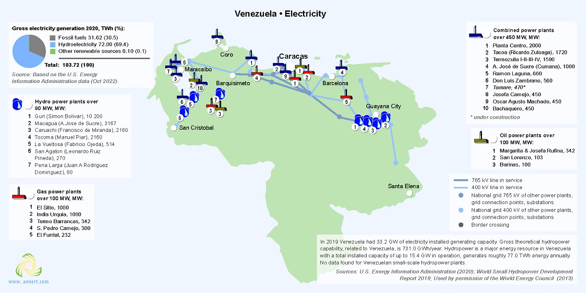 Map of power plants in Venezuela